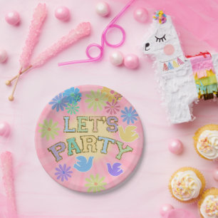 Patch Letter Birthday Party Retro Preppy Hippie Paper Plate