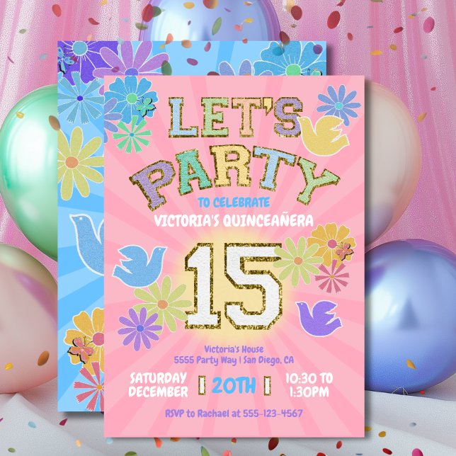 Patch Letter Birthday Quinceañera Let's Party  Invitation (Creator Uploaded)