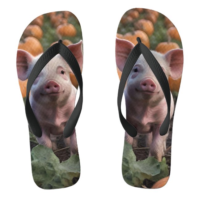 **"Patch of Joy: A Happy Baby Pig Among Pumpkins"* Jandals (Footbed)