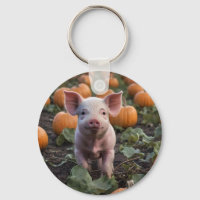 **"Patch of Joy: A Happy Baby Pig Among Pumpkins"*