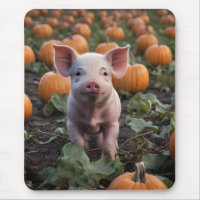 **"Patch of Joy: A Happy Baby Pig Among Pumpkins"*