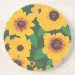 Patch of Yellow Sunflowers on Drink Coasters