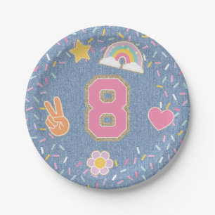 Patch Preppy Denim Jean Jacket 8th Birthday Paper Plate