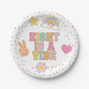 Patch Preppy Eight is a Vibe 8th Birthday Paper Plate