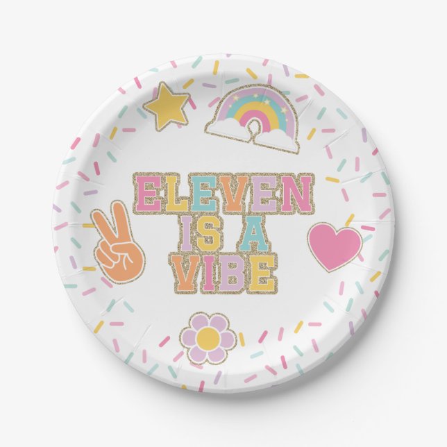 Patch Preppy Eleven is a Vibe 11th Birthday Paper Plate (Front)