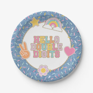 Patch Preppy Hello Double Digits 10th Birthday Paper Plate