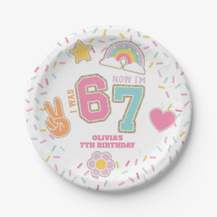 Patch Preppy I was SIX now I'm SEVEN  7th Birthday Paper Plate