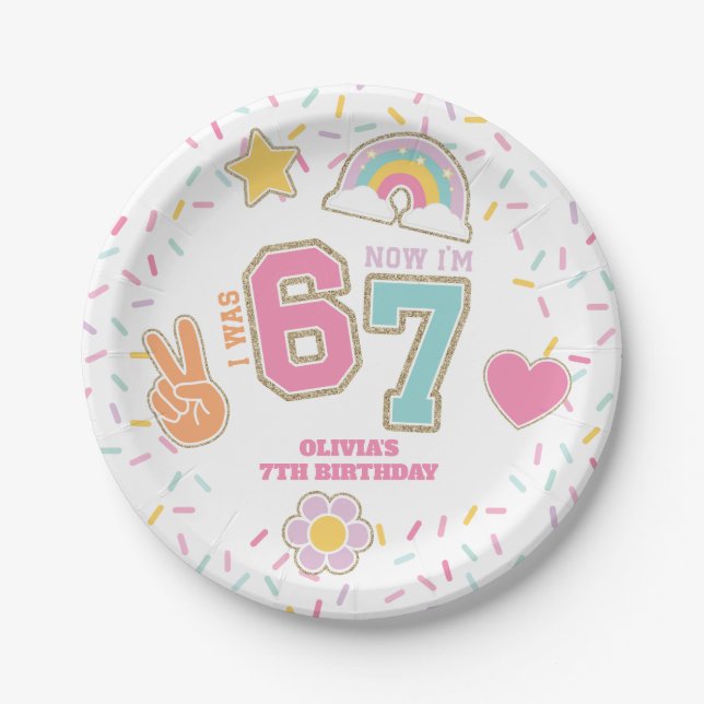Patch Preppy I was SIX now I'm SEVEN  7th Birthday Paper Plate (Front)