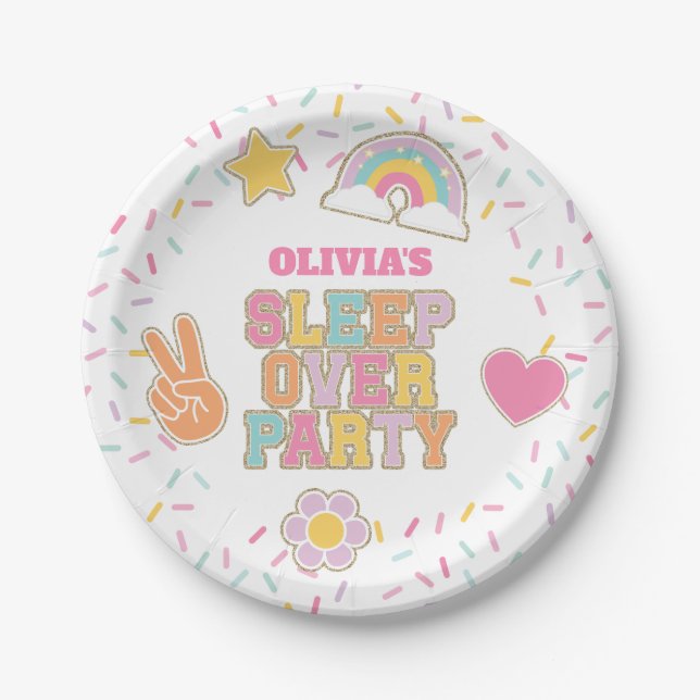 Patch Preppy Sleepover Birthday Paper Plate (Front)