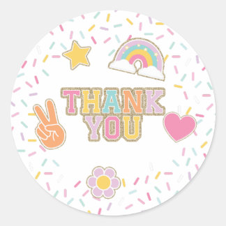 Patch Preppy Thank You Birthday Favour Classic Round Sticker