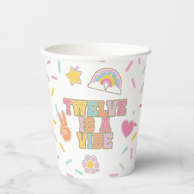 Patch Preppy Twelve is a Vibe 12th Birthday Paper Cups (Front)