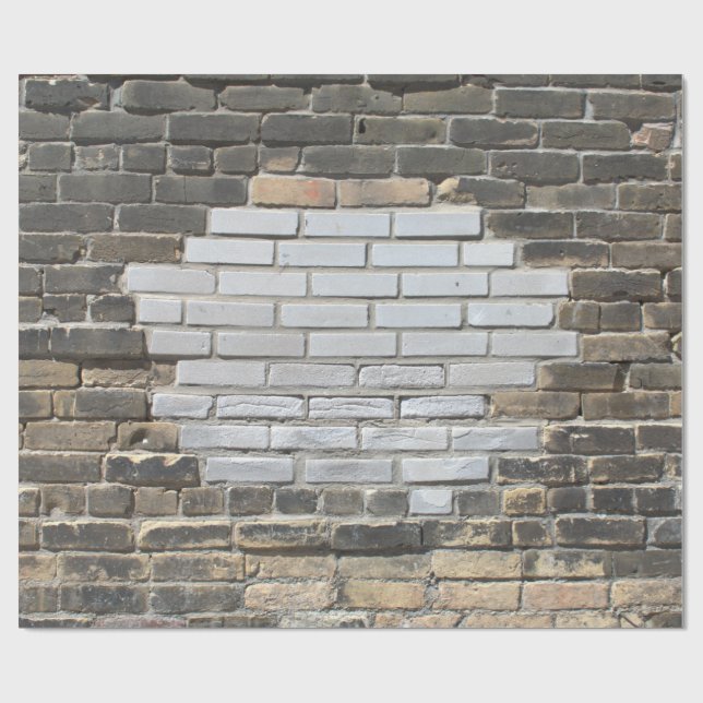 Patched Grey and White Brick Wall Wrapping Paper (Flat)