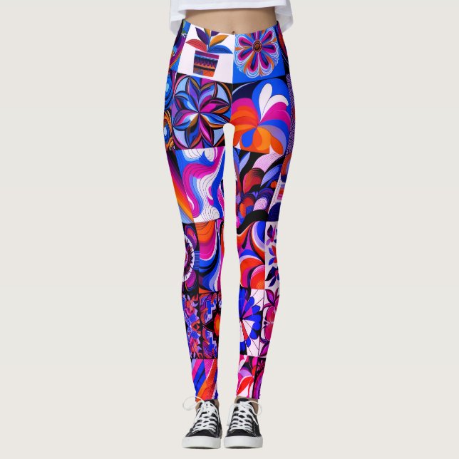 Patchwork Abstract Art Pair of Customised Modern Leggings (Front)
