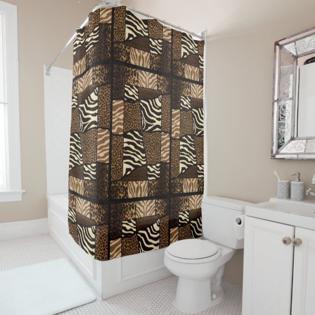 Patchwork African Animal Pattern • Bold & Cultural Shower Curtain (In Situ)
