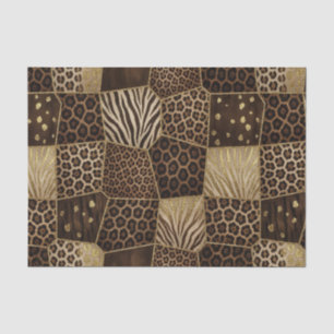 Patchwork African Animal Print   Brown & Gold Tissue Paper