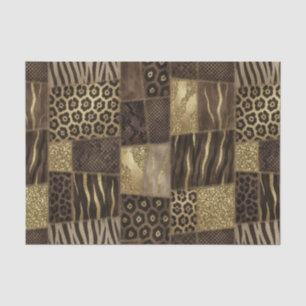 Patchwork African Animal Print   Brown & Gold Tissue Paper