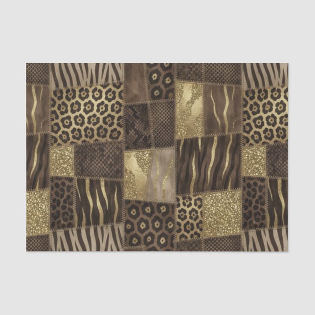 Patchwork African Animal Print | Brown & Gold Tissue Paper (Front)