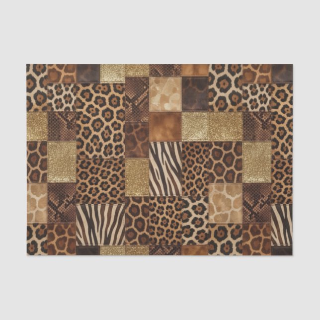 Patchwork African Animal Print | Brown & Gold Tissue Paper (Front)