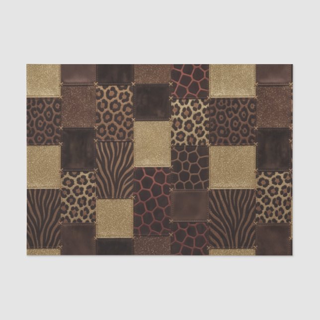 Patchwork African Animal Print | Brown & Gold  Tissue Paper (Front)
