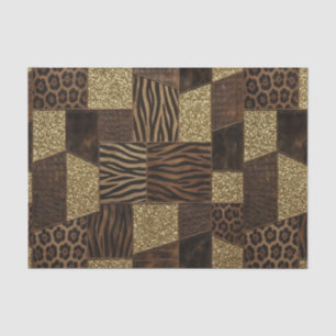Patchwork African Animal Print   Brown & Gold Tissue Paper