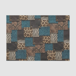 Patchwork African Animal Print   Brown & Teal Tissue Paper