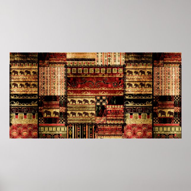 Patchwork african pattern grunge print background (Front)