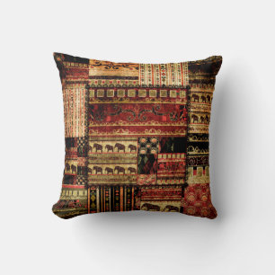 Patchwork african pattern grunge print background cushion