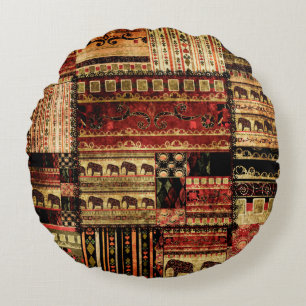 Patchwork african pattern grunge print background round cushion