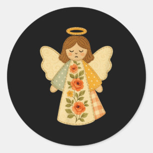 Patchwork Angel Cozy Christmas &amp; Christian Des Classic Round Sticker