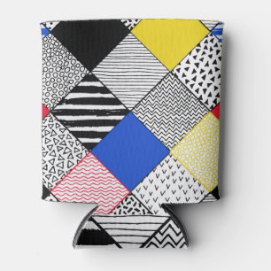 Patchwork background: birds, polka dots. can cooler