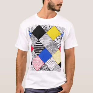 Patchwork background: birds, polka dots. T-Shirt