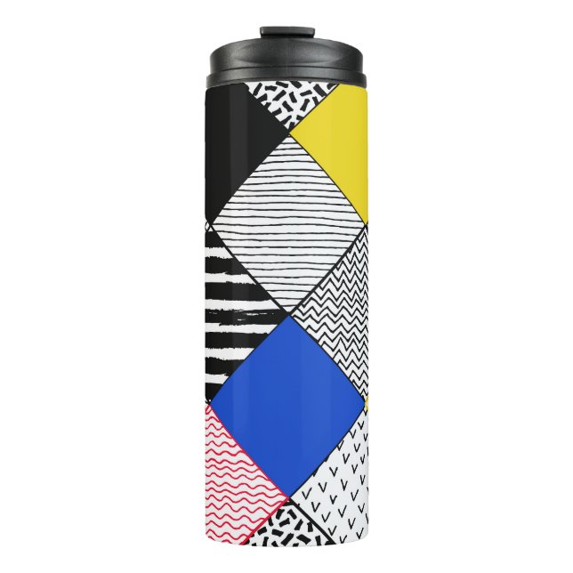 Patchwork background: birds, polka dots. thermal tumbler (Front)