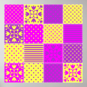 patchwork background with different patterns art,b poster