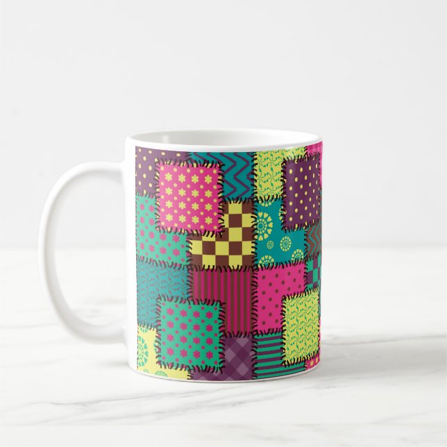 patchwork background with different patterns coffee mug (Left)