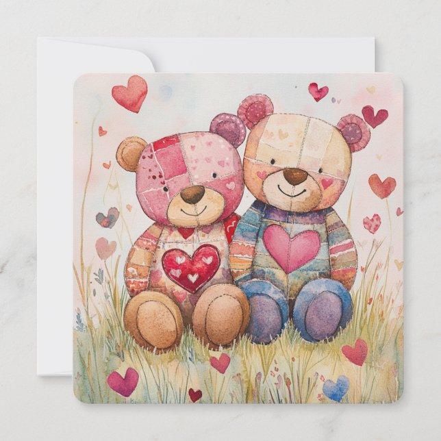 Patchwork Bears Valentine Holiday Card (Front)