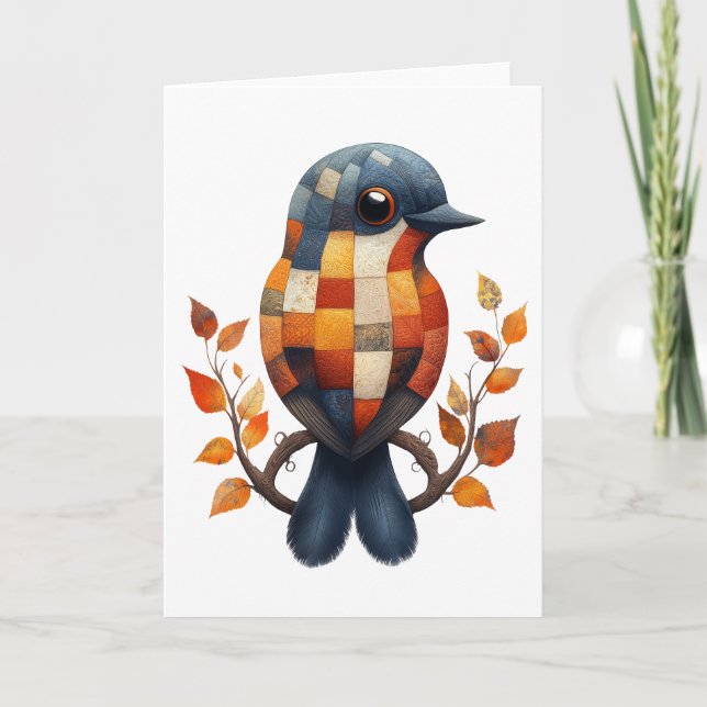 Patchwork Bird Greetings Card (Front)