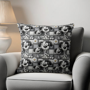 Patchwork Black and White Dog Pattern Cushion