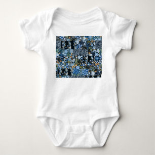 Patchwork Blue Flowers: Seamless Fabric. Baby Bodysuit