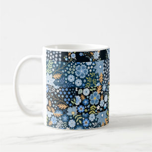 Patchwork Blue Flowers: Seamless Fabric. Coffee Mug