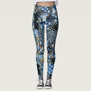 Patchwork Blue Flowers: Seamless Fabric. Leggings