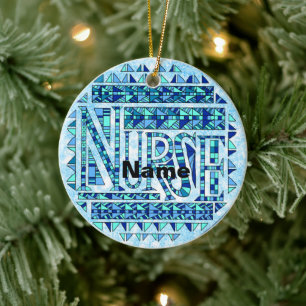 Patchwork Blue Nurse  Ceramic Tree Decoration