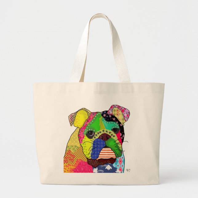 Patchwork Bulldog Large Tote Bag (Front)