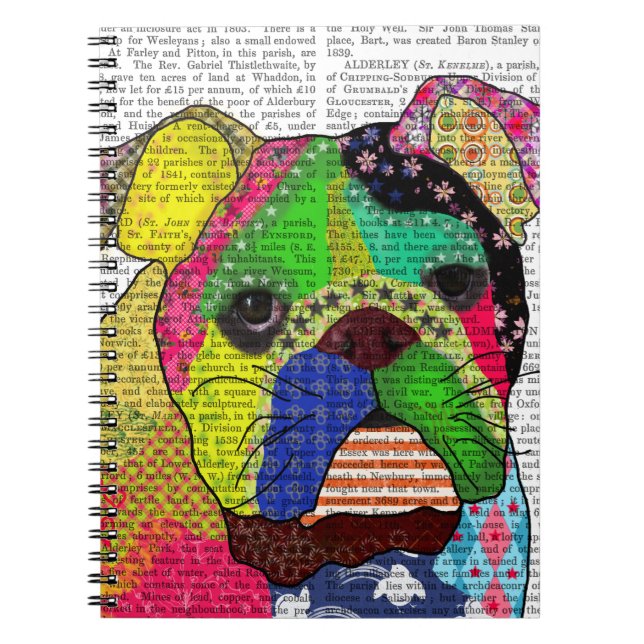 Patchwork Bulldog Spiral Notebook (Front)
