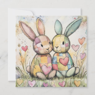 Patchwork Bunnies Valentine Holiday Card