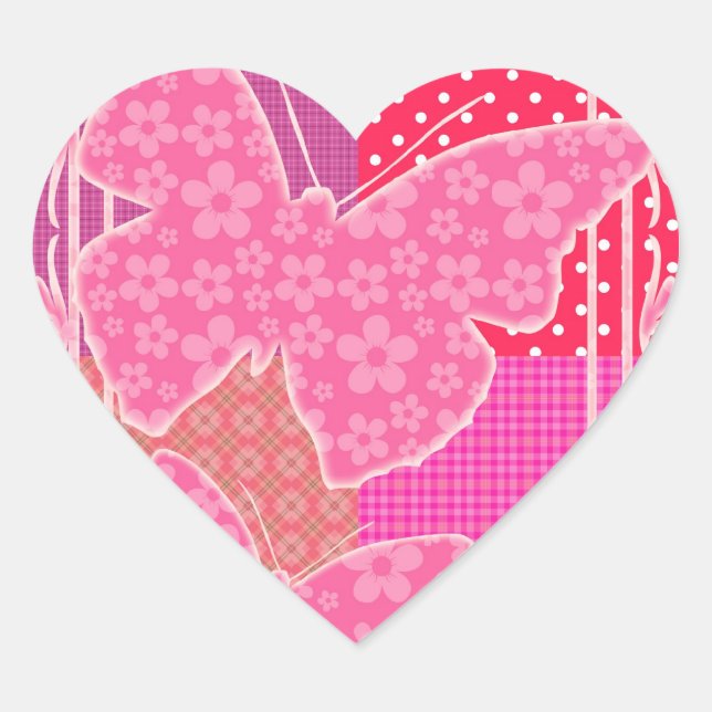 Patchwork Butterflies Heart Stickers (Front)