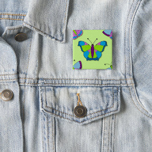 Patchwork Butterfly Pattern on Green 15 Cm Square Badge