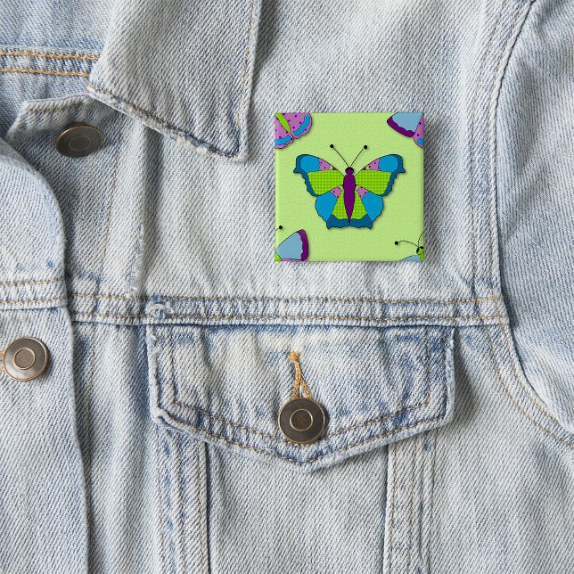 Patchwork Butterfly Pattern on Green 15 Cm Square Badge (Creator Uploaded)