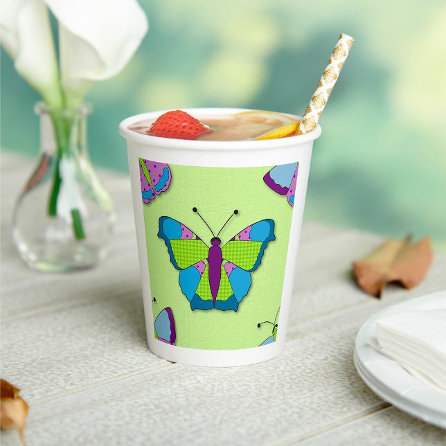 Patchwork Butterfly Pattern on Green Paper Cups (Creator Uploaded)