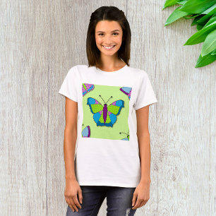 Patchwork Butterfly Pattern on Green T-Shirt