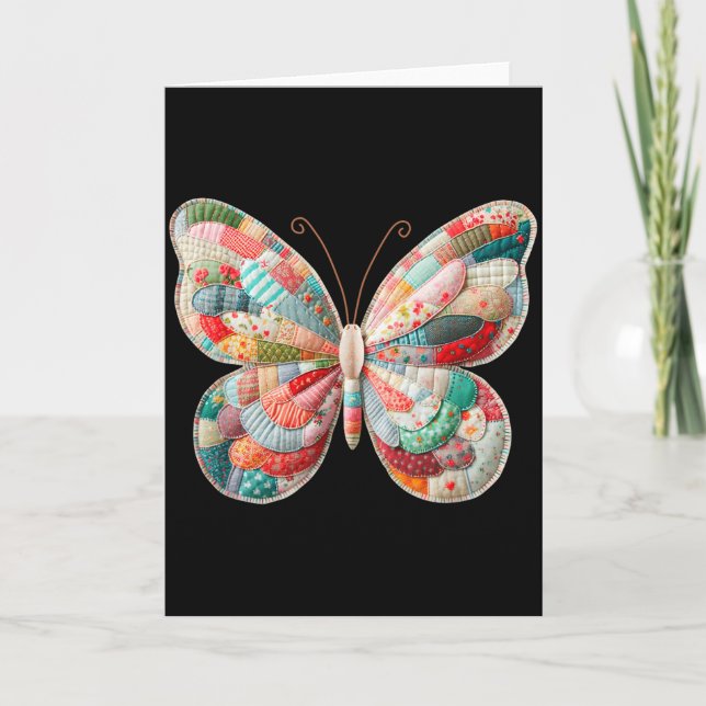 Patchwork Butterfly,retro Butterfly Funny Tee Girl Card (Front)